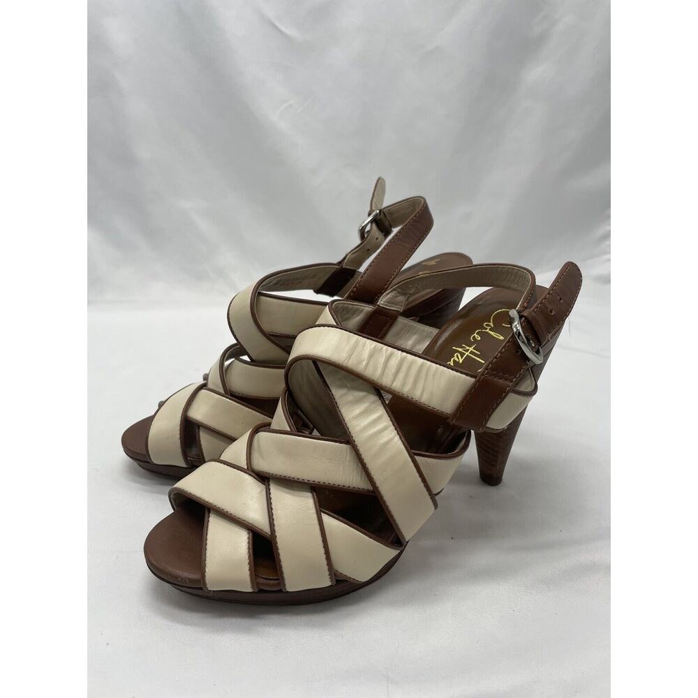 Cole Haan Ivory Leather Cross Strap Sandals‎ Heels Women’s 6.5 B